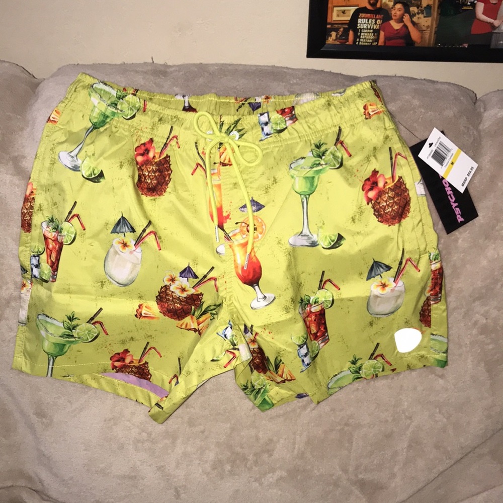 Psycho Tuna medium Lemon drop tropical cocktails swim trunks New